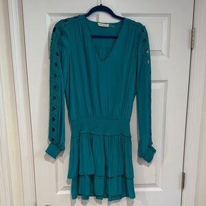 Ramy Brook Teal Long Sleeve Dress with Crochet Detail